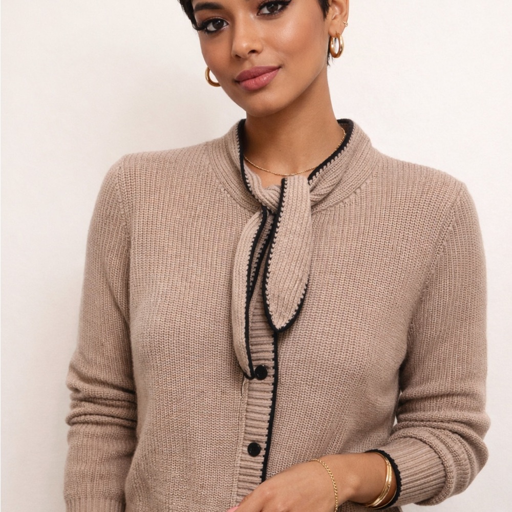 Commense Tan Cardigan with Bow Accent